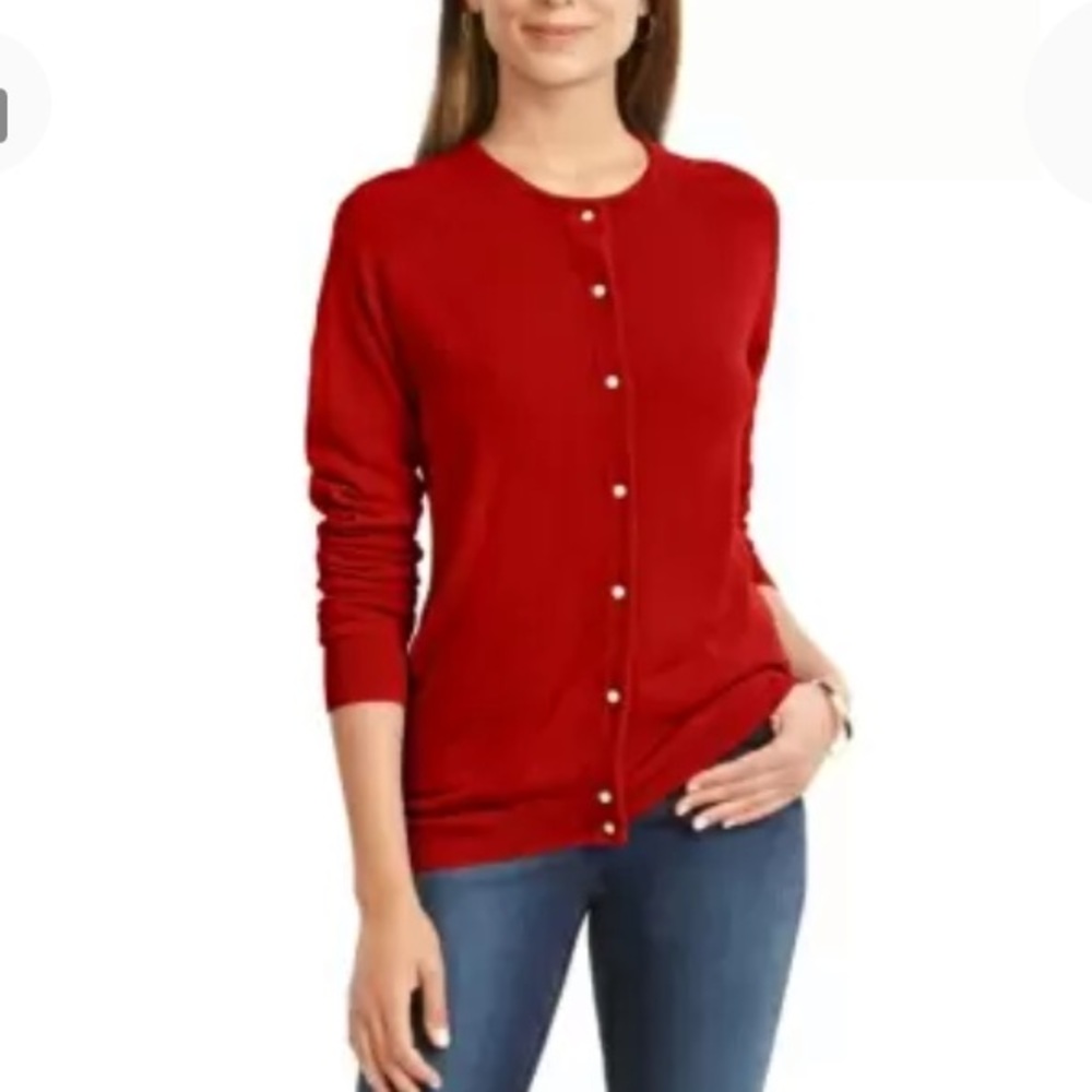 NEW Karen Scott LuxSoft Button Cardigan Sweater, Size Small Petite, Red
